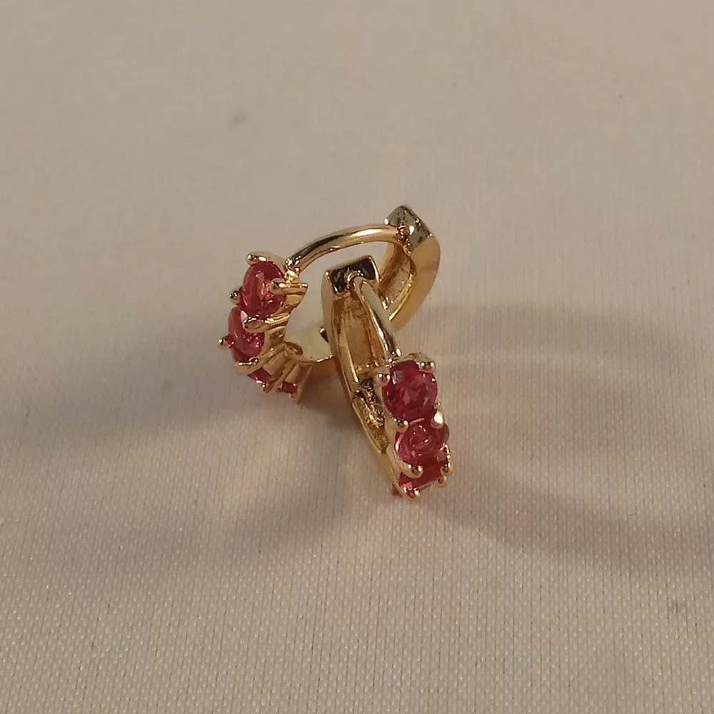 18K Yellow Gold Filled Small Ruby Red Diamond Zircon Hoop Huggie Earrings Gift